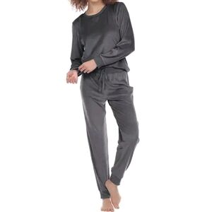 Honeydew Pajama Set Women Gray Soft Velour Microfleece Pullover Stretch Elastic